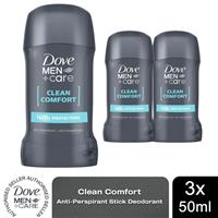 Dove Men+Care Stick Clean Comfort Antiperspirant Deodorant 50ml, 3 Pack