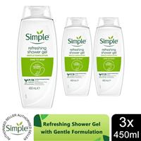 Simple Kind to Skin Refreshing Shower Gel with Gentle Formulation 450ml, 3 Pack