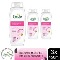 Simple Kind to Skin Nourishing Shower Cream with Gentle Formulation 450ml, 3 Pk