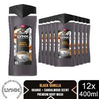 Lynx Black Vanilla Body Wash 400ml 12 Pk Fine Fragrance Mens Shower Gel