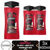 Lynx Cherry Spritz Body Wash 400ml 3 Pack Fine Fragrance Mens Shower Gel