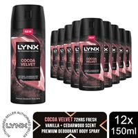 Lynx Body Spray Fine Fragrance Collection Cocoa Velvet for Men 150ml, 12 Pack