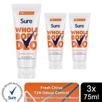 Sure Fresh Citrus Whole Body Deodorant Cream Aluminium Free 75ml, 3 Pack