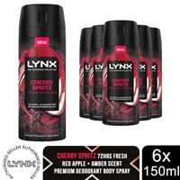 Lynx Men Deodorant Body Spray Cherry Spritz with 72Hrs Freshness 150ml, 6 Pack