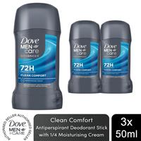 Dove Men+Care Advanced Anti-Perspirant Deodorant Stick Clean Comfort 50ml, 3 Pk