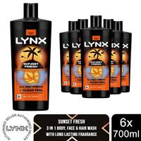 Lynx Sunset Fresh Shower Gel 700ml 6 Pack 3in1 Body Wash XXL Size Fresh