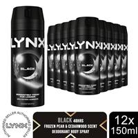 Lynx Black Body Spray Deodorant 48Hrs High Definition Fragrance 150ml, 12 Pack