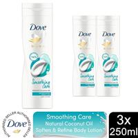 Dove Smoothing Care Body Lotion w/ Natural Coconut Oil Soften & Refine 250ml,3Pk