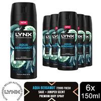 Lynx Fine Fragrance Collection Aqua Bergamot Deodorant Body Spray 150ml, 6 Pack