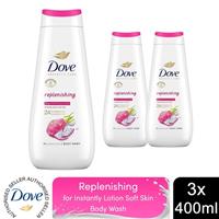 Dove Advanced Care Body Wash Replenishing 24Hr Renewing Micromoisture 400ml, 3Pk