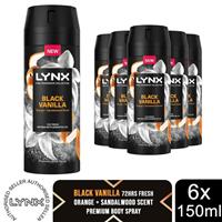 Lynx Fine Fragrance Collection Black Vanilla Deodorant Body Spray 150ml, 6 Pack