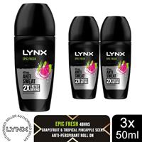 Lynx Epic Fresh Anti Perspirant Roll On 48H Anti Sweat Protection 50ml, 3 Pack