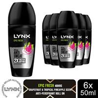 Lynx Epic Fresh Anti Perspirant Roll On 48H Anti Sweat Protection 50ml, 6 Pack