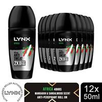 Lynx Africa Anti Perspirant Roll On 48 Hours Anti Sweat Protection 50ml, 12 Pack