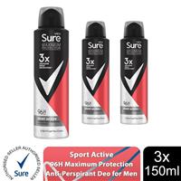 Sure Men Maximum Protection 96H Antiperspirant Deodorant Sport Active 150ml, 3pk