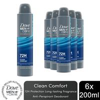 6xDove Anti-Perspirant Men+Care Advanced Clean Comfort 72H Protection Deo, 200ml