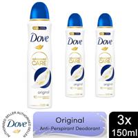 3x Dove Anti-Perspirant Advanced Care Original 72H Deodorant for Women, 150ml