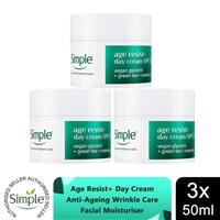 Simple Age Resist+ Day Cream Anti-Ageing Facial Moisturiser 50ml, 3 Pack