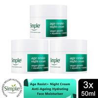 Simple Age Resist+ Night Cream Anti-Ageing Hydrating Face Moisturiser 50ml, 3Pk