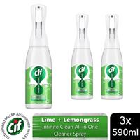 Cif Infinite Clean All in One Cleaner Spray, Lime & Lemongrass 3 Pk of 590ml