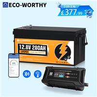 12V 280Ah LiFePO4 Lithium Battery Bluetooth with 20A Battery Charger Motorhome