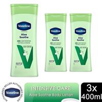 Vaseline Intensive Care Body Lotion Aloe Soothes 48H Light Moisture 400ml, 3 Pk