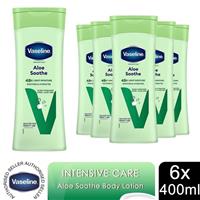 Vaseline Intensive Care Body Lotion Aloe Soothes 48H Light Moisture 400ml, 6 Pk