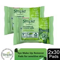 2x of 30 Pads Simple Kind to Skin Eye Make-Up Remover Pads with Pro-vitamin B5