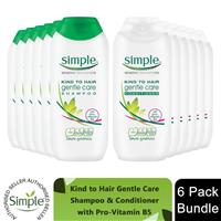 Simple Kind to Hair Gentle Care Shampoo & Conditioner Bundle - 200ml, 6 Pack