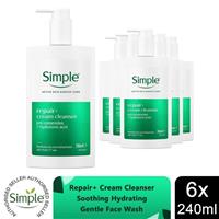 Simple Repair+ Cream Cleanser Soothing Hydrating Gentle Face Wash 240ml, 6 pack