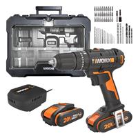 Worx 20V Cordless Hammer Drill 51 pc Kit 50Nm 2 x 2.0Ah WX370.2