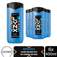 Lynx Indigo Haze Body Wash 400ml 6 Pack Mens Shower Gel Lavender Musk 12H Fresh - Standard Regular