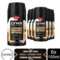 Lynx Lower Body Spray Vanilla Bergamot 100ml 6 Pack Mens Deodorant 72H