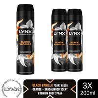 Lynx Fine Fragrance Black Vanilla Body Spray 200ml 3 Pk Mens Deodorant 72H Fresh