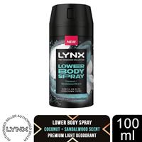 Lynx Fine Fragrance Lower Body Spray Coconut Sandalwood 100ml Mens Deodorant 72H