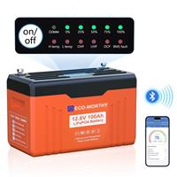 ECO-WORTHY 12V 100AH Lithium Leisure Battery LiFePO4 Bluetooth LED Caravan Vans
