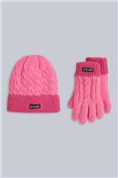 Animal Warm & Cosy Kids Sherpa Lined Hat And Glove Set In Pink - M - L