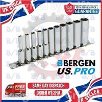 US PRO 11PC DEEP DRIVE SOCKET SET 4-13MM SOCKETS WITH RAIL LONG REACH 1/4" DRIVE