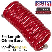 Sealey PE Coiled Air Hose Line 5m x 5mm Bore 1/4" BSP Union Fittings Couplings