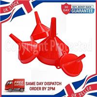 4PC FUNNEL SET POURING PLASTIC FUNNELS 80 95 120 140 MM KITCHEN PETROL FUEL OIL
