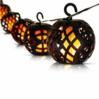 Solar Rattan Ball LED Light Flame Effect String Patio 8pc Outdoor Garden Lantern