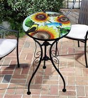Mosaic Sunflower Iron/Glass Round Coffee Table Garden Patio Elegant Plant Stand