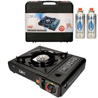 Campingkocher Outdoor Camping Gas Kocher Herd + 2x Gaskartuschen 227g Schwarz