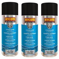 Hycote Satin Black Multi-Purpose Aerosol Spray Paint Fast Drying 400ml x3