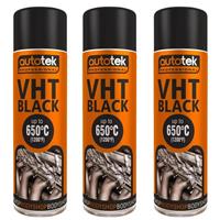 Autotek Matt Black VHT Very High Temperature Aerosol Spray Paint 500ml x3