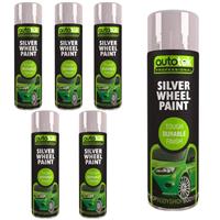 Autotek Silver Wheel Aerosol Spray Paint Durable Finish 500ml x6