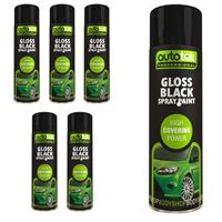AutoTek Car & Home Gloss Black Multi-Purpose Aerosol Spray Paint 500ml x6
