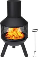 Metal Fire Log Pit Chiminea Tripod Outdoor Garden Heater Chimney 76 x 37cm Black