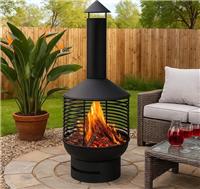 Metal Chiminea Fire Pit Outdoor Garden Heater with Cut-Out Chimney & Sturdy Base