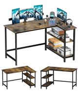 WOODYNLUX L Shaped gaming office computer desk - 110cm table with shelves BROWN